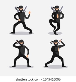 Ninja warrior or samurai vector character. Ninja warrior samurai in mask with weapon sword illustration. Cartoon funny warrior.