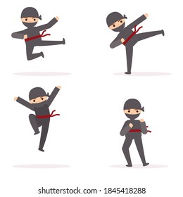 Carácter vector Ninja guerrero o samurai. Guerrero de Ninja samurai en máscara con arma de ilustración. Guerrero gracioso de caricatura.