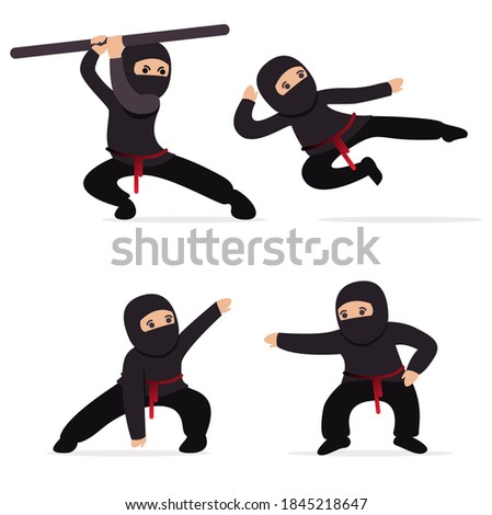 Ninja warrior or samurai vector character. Ninja warrior samurai in mask with weapon sword illustration. Cartoon funny warrior.