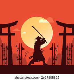 ninja warrior silhouette with archs vector design.