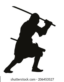 Ninja Warrior With Sword Detailed Vector Silhouette. EPS 8