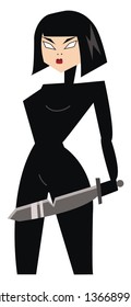 Ninja warrior with sword vector or color illustration