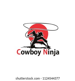 Ninja warrior vector illustration. Silhouette of japanese fighter.
