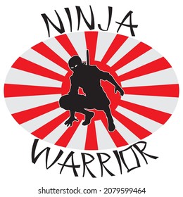 Ilustración del vector guerrero Ninja. Silueta De Combatiente Japonés Aislada En Un Fondo Blanco
