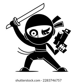 Ilustración vectorial de guerrero Ninja. Silhouette de un luchador japonés.