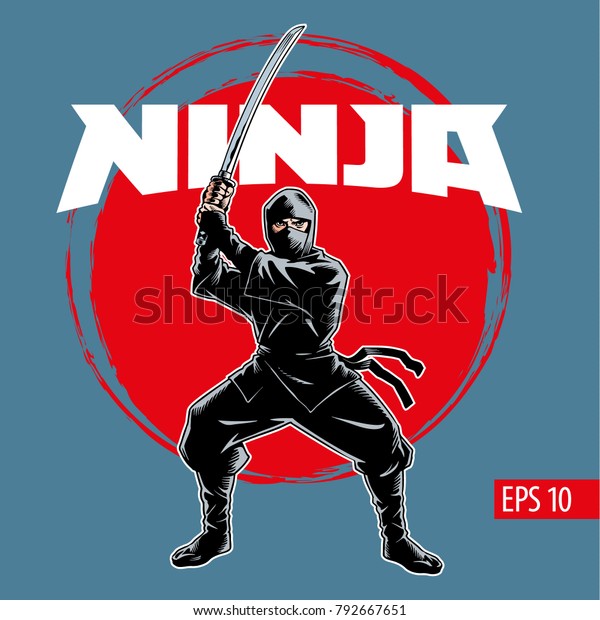 Ninja Warrior Vector Illustration Silhouette Japanese Stock Vector ...