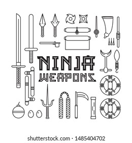ninja weapon icons (including logotype) in line art style