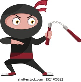 Ninja mit Waffe, Illustration, Vektorgrafik auf weißem Hintergrund.