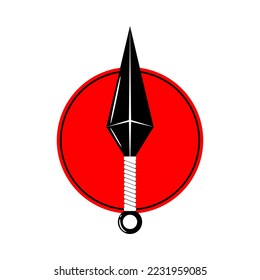 Ninja weapon kunai blade in red circle japanese style flat vector icon design.