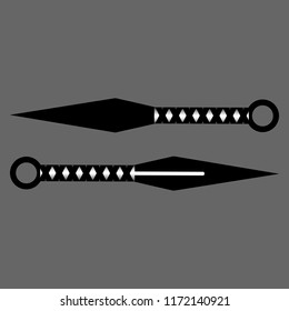 Ninja Weapon Kunai Throwing Knife isolated on gray background. Traditional Japanese Weapon. Vector Illustration for Your Design, Game, Card.