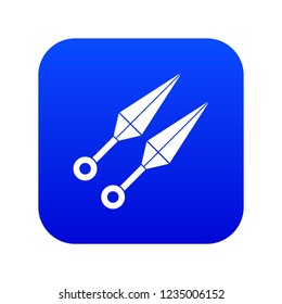 Ninja weapon kunai, throwing knives icon digital blue for any design isolated on white vector illustration