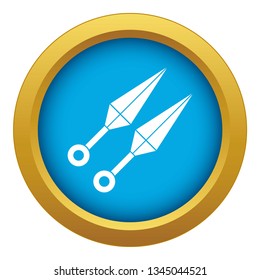 Ninja weapon kunai, throwing knives icon blue vector isolated on white background for any design