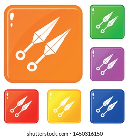 Ninja weapon kunai, throwing knives icons set collection vector 6 color isolated on white background