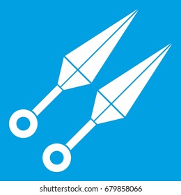 Ninja weapon kunai, throwing knives icon white isolated on blue background vector illustration