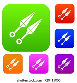 Ninja weapon kunai, throwing knives set icon color in flat style isolated on white. Collection sings vector illustration