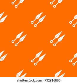 Ninja weapon kunai, throwing knives pattern repeat seamless in orange color for any design. Vector geometric illustration
