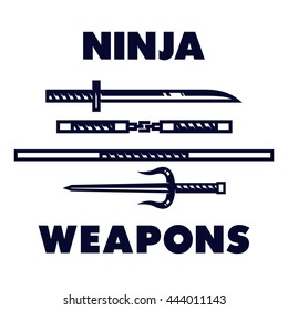 Ninja weapons vector. Katana, nunchuck, battle staff, dagger.