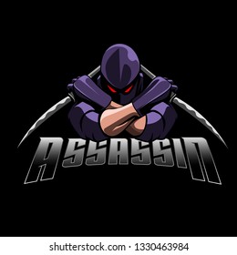 a ninja who is aiming at his enemy who will throw his sword in red in his eyes - All elements on this template are editable with vector software