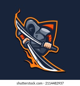 Ninja wielding two swords mascot logo  for gaming, sport, esport, team, etc