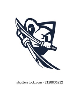 Ninja wielding two swords mascot logo silhouette version