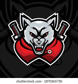 Ninja wolf mascot design on black background