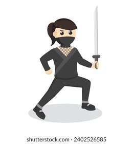 ninja woman with katana design character on white background