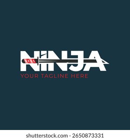 Ninja Wortmarke Logo Design Kombination aus Ninjato Schwert 