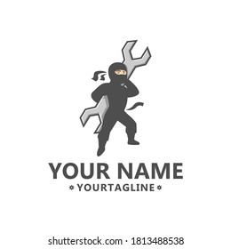 ninja con el logo de la llave. ilustración vectorial