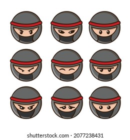 Cabeza Ninjas con ilustración de caricatura de expresión o diseño de vector plano simple flash