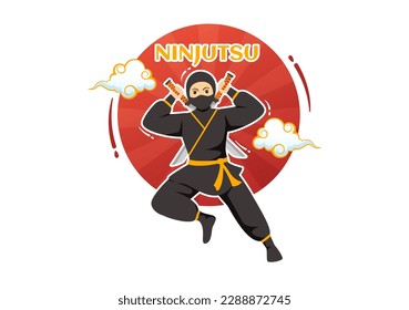 Ninjutsu Vector Illustration with Character Ninja Shinobi from Japan in Flat Cartoon Style Hand Drawn Landing Page Background Templates