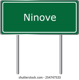 Ninove, Belgium, road sign green vector illustration, road table