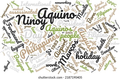 Ninoy Aquino Day 21 August Word Cloud In Vector Art Creative Colourful White Back Ground