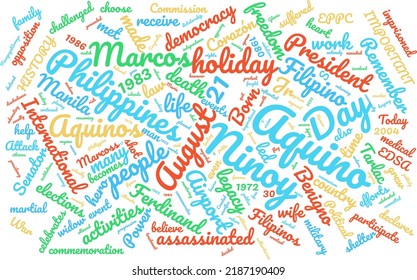 Ninoy Aquino Day 21 August Word Cloud In Vector Art Creative Colourful White Back Ground