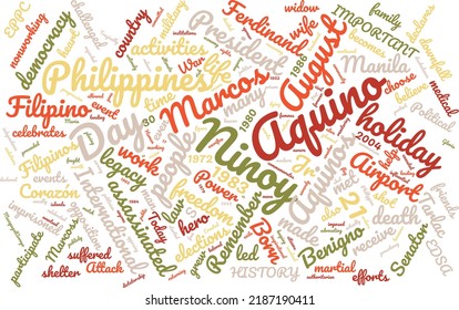 Ninoy Aquino Day 21 August Word Cloud In Vector Art Creative Colourful White Back Ground