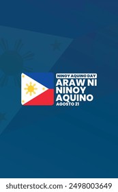 Ninoy Aquino Day, August 21, suitable for social media post, card greeting, banner, template design, print, event, website, vector, with flag of Philippines illustration.