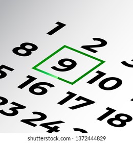 ninth day of the calendar vector, isometric calendar