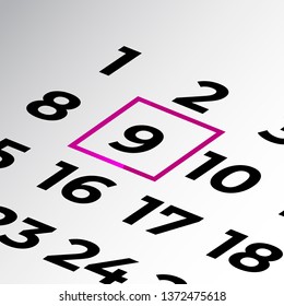 ninth day of the calendar vector, isometric calendar