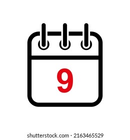 Ninth Day Red Color Calendar Icon Vector Illustration Web Design Element