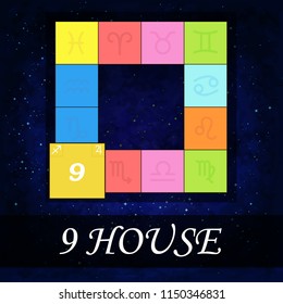 The ninth house in the horoscope. Starry background. Astrology. Vector illustration.