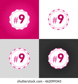 Ninth place award sign icon. Prize for winner symbol. Colored flat icons on various backgrounds.