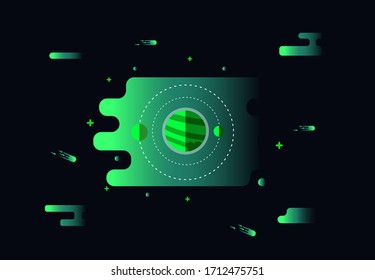 The ninth planet in this solar system is the farthest planet from the sun, vector illustration, with black background, flat design of planet pluto, using for banner, wallpaper, and background.