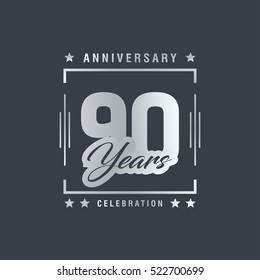 Ninty years anniversary celebration logotype. 90th year anniversary logo collection. Anniversary label. Anniversary logo template. Anniversary sign. Vector Illustration