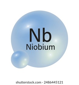 Niobium element icon. Blue spherical symbol. Vector chemical illustration. Nb atomic structure.