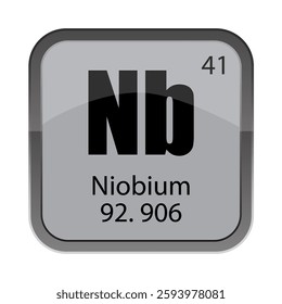 Niobium element icon. Chemical periodic sign. Number 41 metal. Atomic mass 92.906.