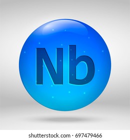 Niobium - element of the periodic table. Vector 3D glossy drop pill capsule icon