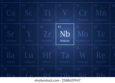 Niobium highlighted element in periodic table with glowing effect