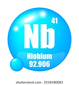 Niobium icon. Nb chemical element. Atomic number 41. Mass 92.906. Blue sphere.