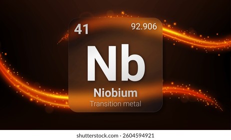 Niobium (Nb) (041) Transition Metal, Glass Morphism Element Futuristic Neon Light Glow Background Periodic Table, Chemical Symbol, Name, Atomic Mass, Atomic Number, Vector Illustration