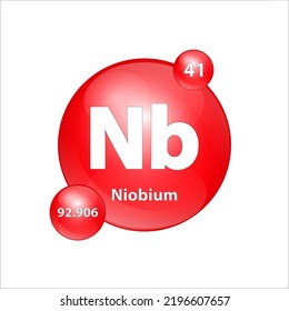 Niobium(Nb) Icon Struktur chemischen Element rund Form Kreis rot leicht.  Chemisches Element der periodischen Tabelle Zeichen mit Atomnummer. Studium der Wissenschaft für Bildung. 3D-Illustrationsvektor.