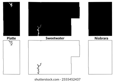 Niobrara, Platte and Sweetwater County, State of Wyoming (U.S. county, United States of America, US) map vector illustration, scribble sketch map